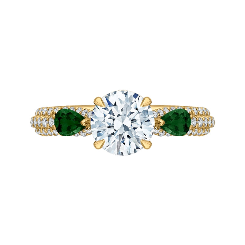 Shah Luxury 14K Yellow Gold Round Diamond and Green Tsavorite Engagement Ring (Semi-Mount)