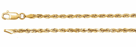 14K Yellow 2.5 mm Diamond Cut Rope 7 Chain