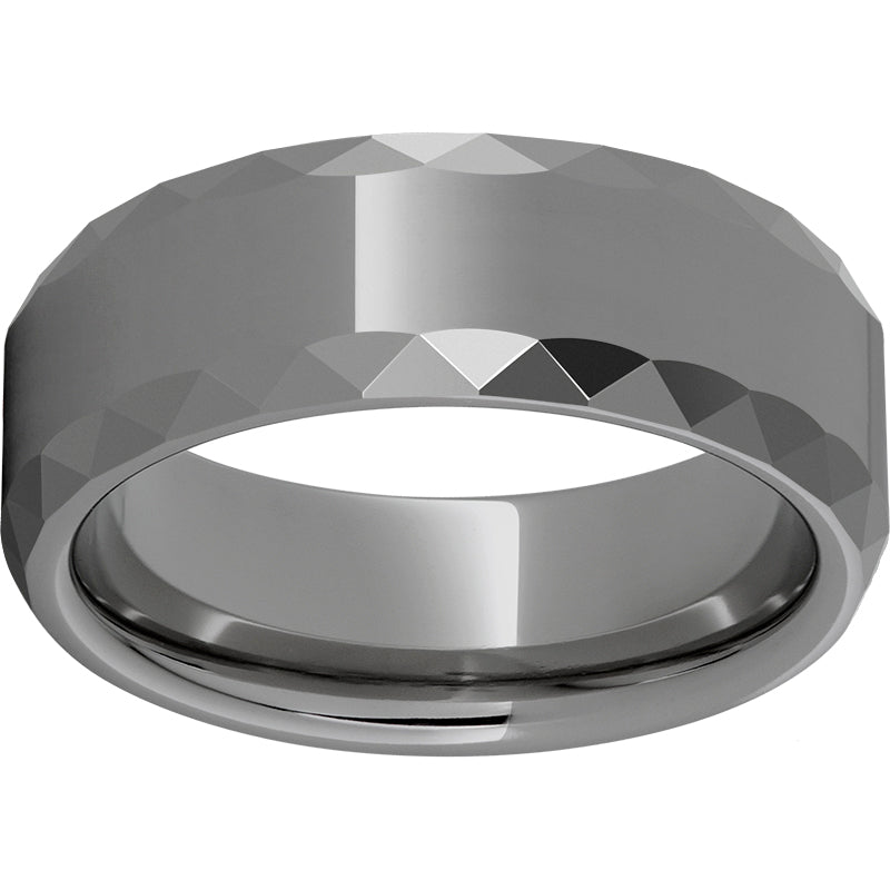Rugged Tungsten  8mm Faceted Beveled Edge Polished Band