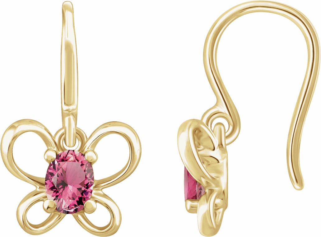 14K Yellow 4x3 mm Oval October Youth Butterfly Birthstone Earrings