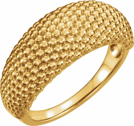 14K Yellow Beaded Dome Ring