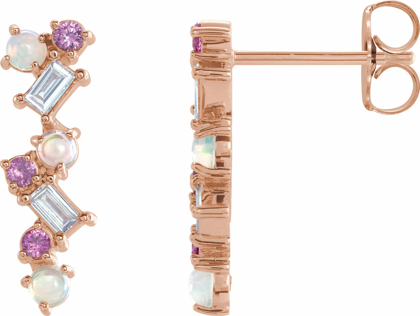 14K Rose Ethiopian Opal, Pink Sapphire & 1/10 CTW Diamond Scattered Bar Earrings