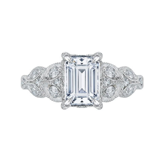 Shah Luxury Emerald Diamond Floral Engagement Ring In 14K White Gold (Semi-Mount)