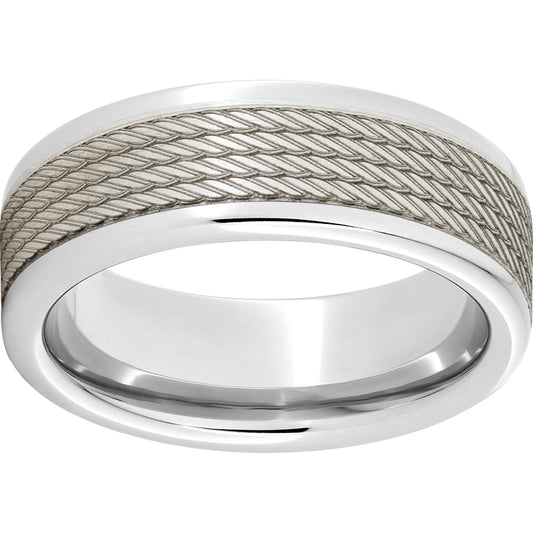Serinium Pipe Cut Band with a 5mm Sterling Silver Inlay and Cable Laser Engraving