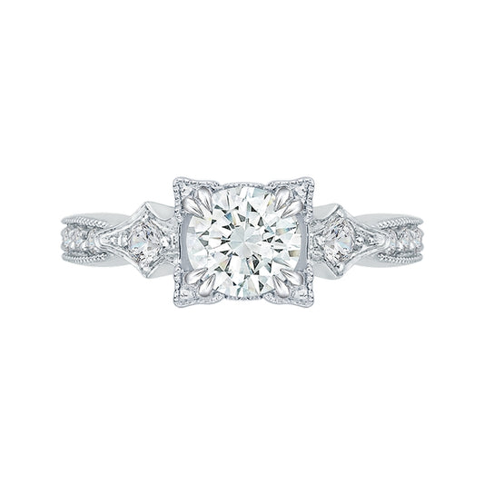 Shah Luxury Round Diamond Vintage Engagement Ring In 14K White Gold (Semi-Mount)