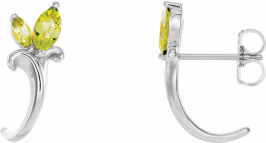 14K White Peridot Floral-Inspired J-Hoop Earrings