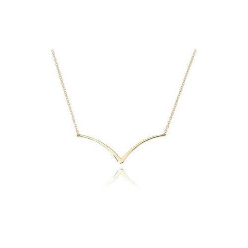 14K Yellow Gold Curved Edge V Necklace