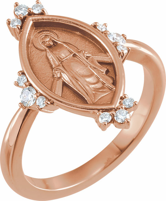 14K Rose 1/5 CTW Diamond Miraculous Medal Ring