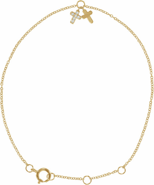 14K Yellow .03 CTW Diamond Cross 5-7 Bracelet