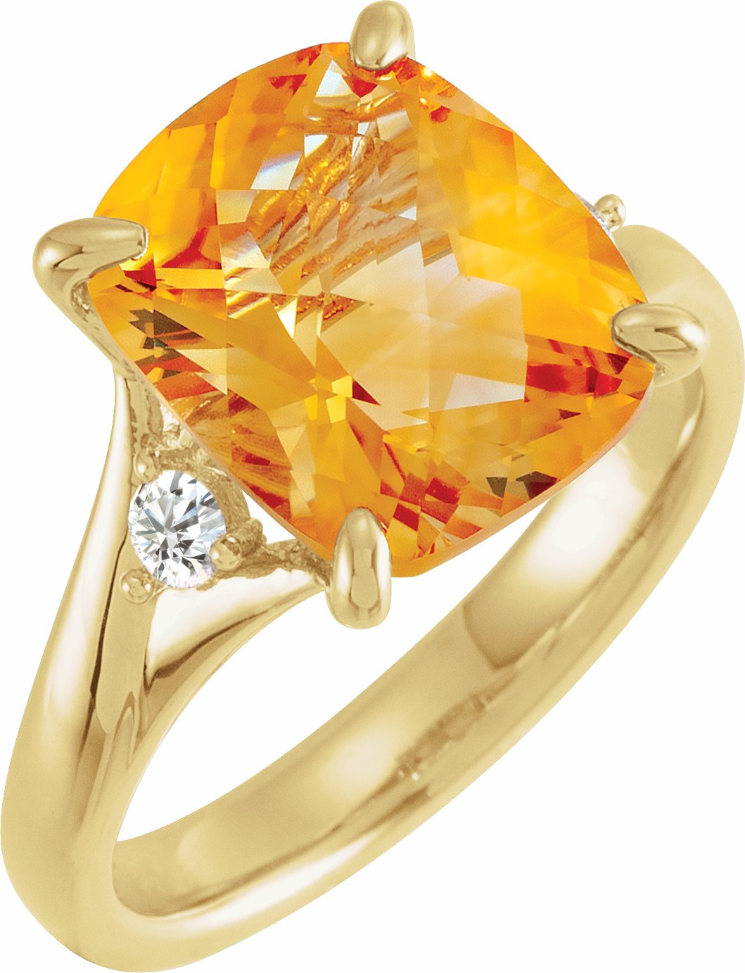 14K Yellow Checkerboard Citrine & 1/6 CTW Diamond Ring