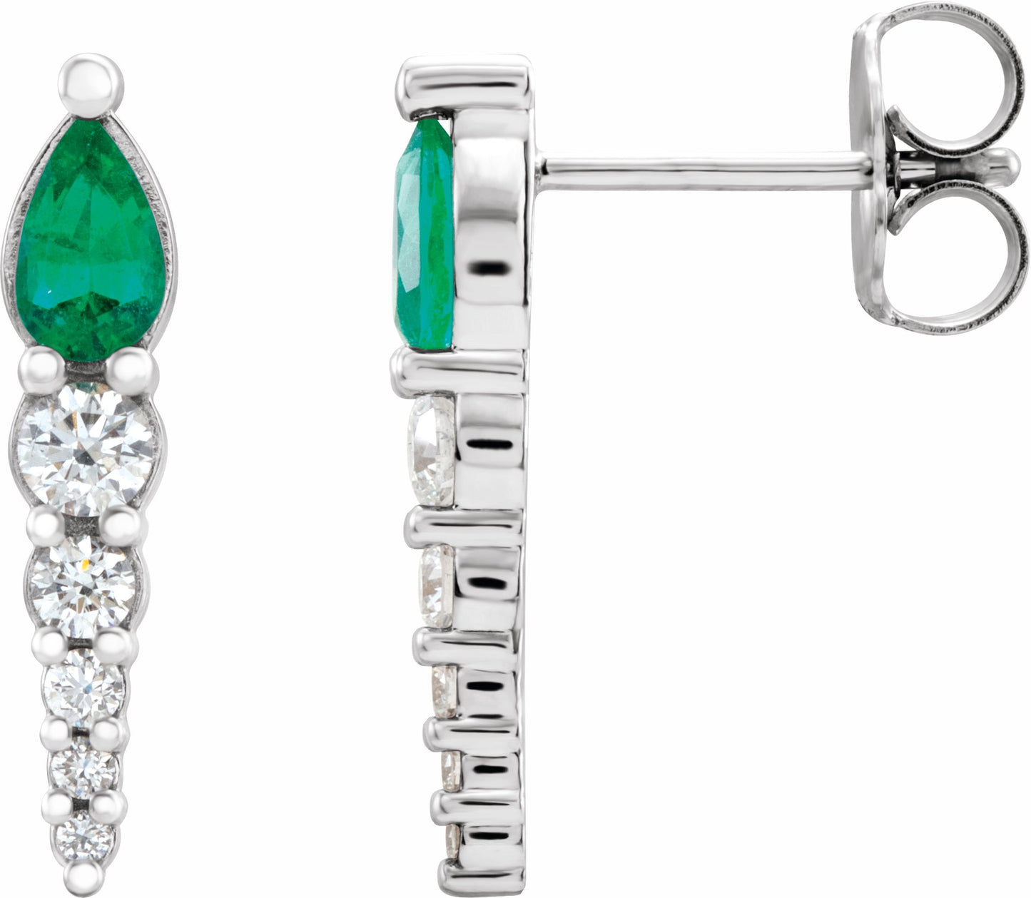14K White Emerald & 1/4 CTW Diamond Earrings
