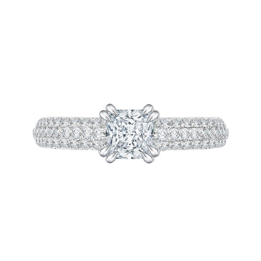 Shah Luxury 14K White Gold Princess Diamond Cathedral Style Engagement Ring (Semi-Mount)
