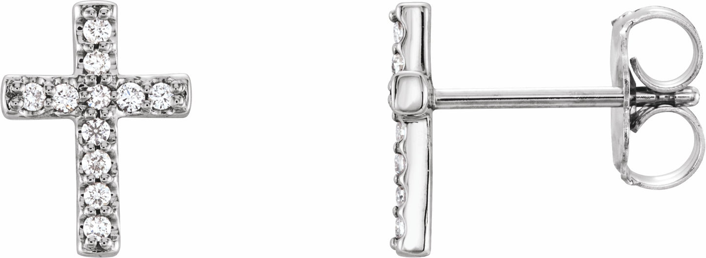 14K White 1/10 CTW Diamond Cross Earrings