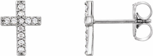 14K White 1/10 CTW Diamond Cross Earrings