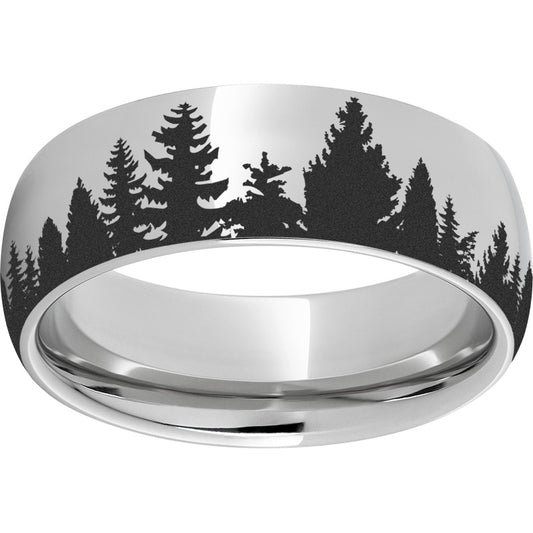 Serinium Domed Band with Pine Tree Laser Engraving