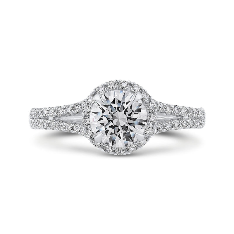Shah Luxury 14K White Gold Round Diamond Halo Engagement Ring with Split Shank (Semi-Mount)
