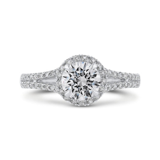 Shah Luxury 14K White Gold Round Diamond Halo Engagement Ring with Split Shank (Semi-Mount)