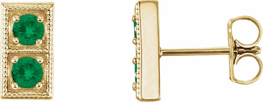 14K Yellow Emerald Two-Stone Earrings