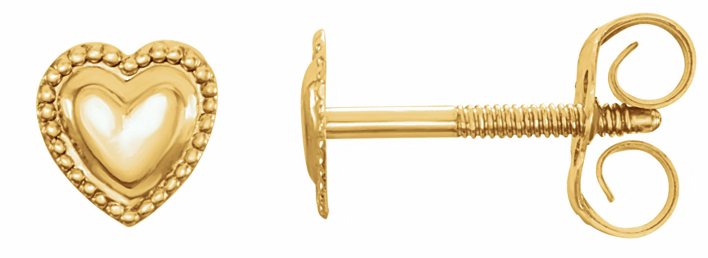 14K Yellow Heart Earrings