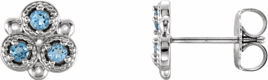 14K White Aquamarine Three-Stone Earrings