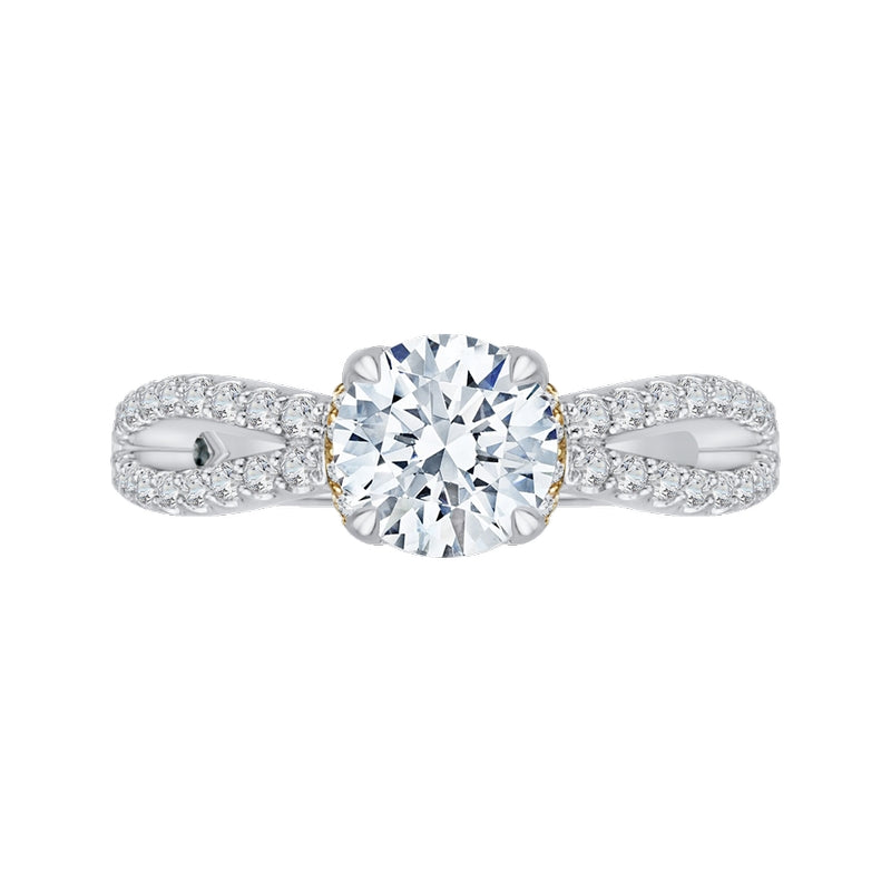 Shah Luxury 14K Tow-Tone Gold Round Diamond Engagement Ring with Split Shank (Semi-Mount)