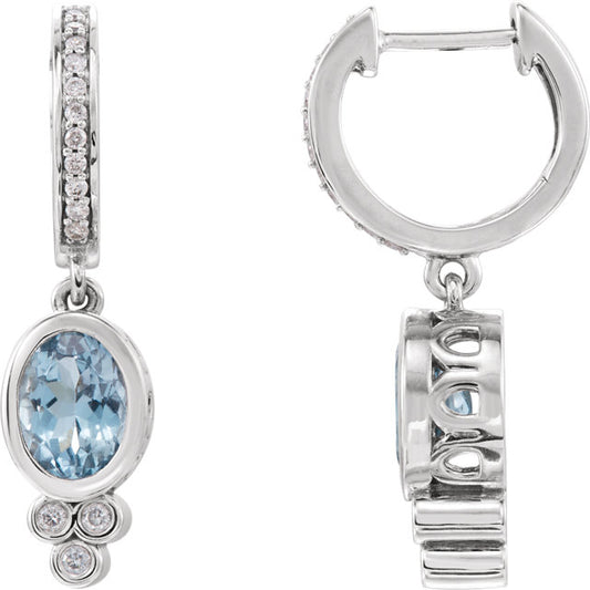 Stuller 14k White Gold Aquamarine and 1/6ct Diamond Earrings