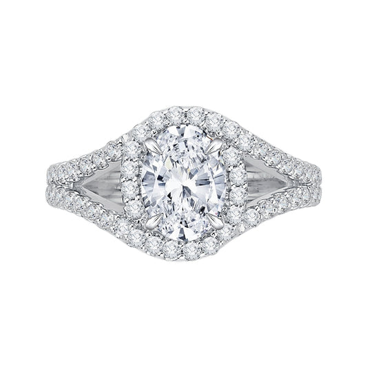 Shah Luxury 14K White Gold Oval Diamond Halo Engagement Ring with Split Shank (Semi-Mount)