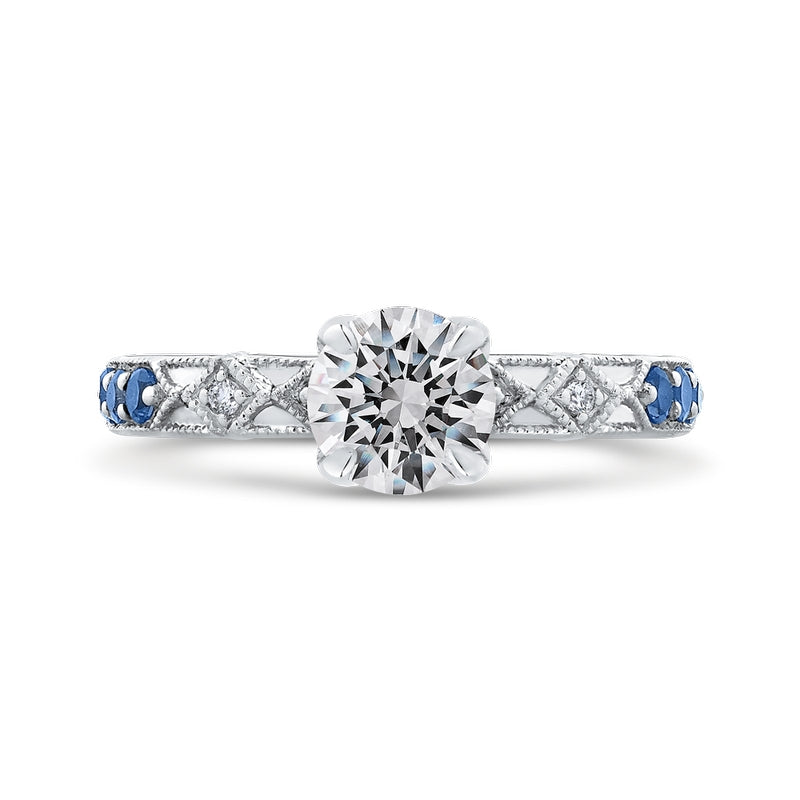 Shah Luxury 14K White Gold Round Diamond and Sapphire Engagement Ring (Semi-Mount)