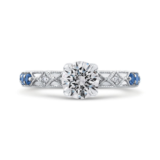 Shah Luxury 14K White Gold Round Diamond and Sapphire Engagement Ring (Semi-Mount)