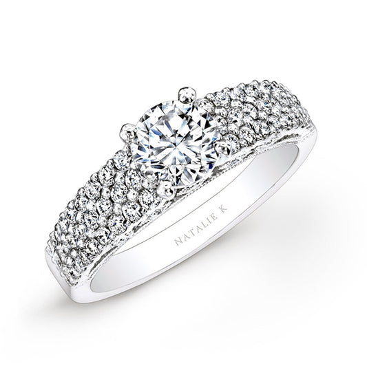 18k White Gold Pave Bezel Set White Diamond Engagement Ring