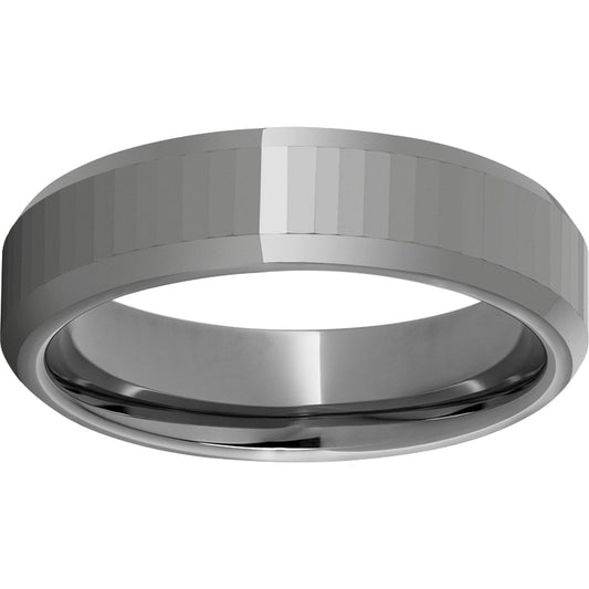 Rugged Tungsten  6mm Faceted Top Beveled Edge Polished Band