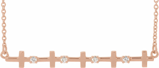 14K Rose .05 CTW Diamond Sideways Cross Bar 18 Necklace