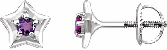 14K White 3 mm Round February Youth Star Birthstone Earrings