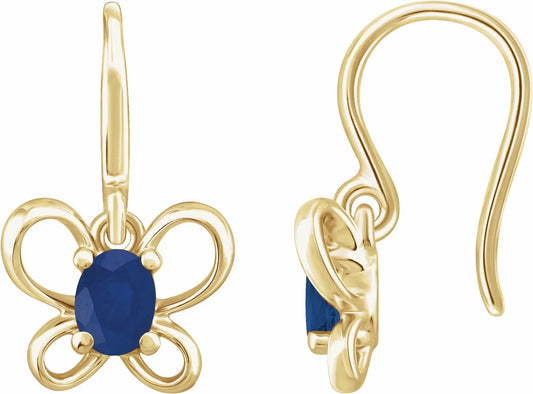 14K Yellow 4x3 mm Oval September Youth Butterfly Birthstone Earrings