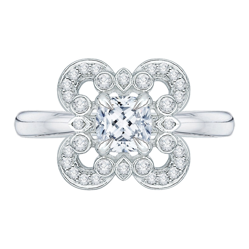 Shah Luxury 14K White Gold Cushion Diamond Engagement Ring (Semi-Mount)