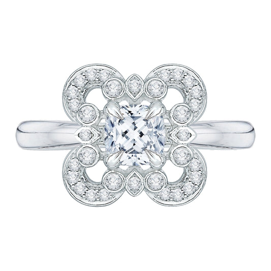 Shah Luxury 14K White Gold Cushion Diamond Engagement Ring (Semi-Mount)