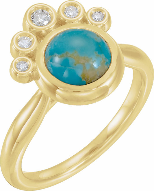 14K Yellow Kingman Turquoise & 1/8 CTW Diamond Ring