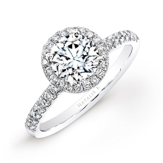 18k White Gold Pave Diamond Halo Engagement Ring
