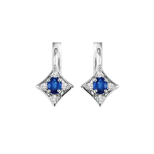Gems One 14Kt White Gold Diamond (1/12Ctw) & Sapphire (1/3 Ctw) Earring