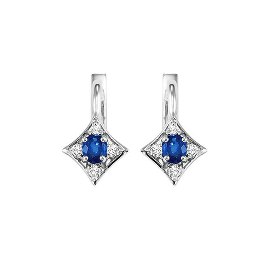 Gems One 14Kt White Gold Diamond (1/12Ctw) & Sapphire (1/3 Ctw) Earring
