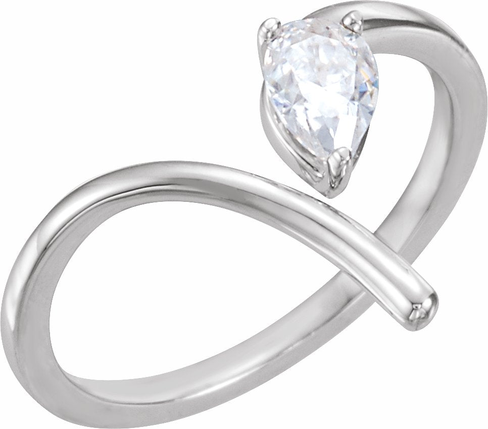 14K White 6x4 mm Pear Near Colorless Forever Oneu2122 Moissanite Bypass Ring