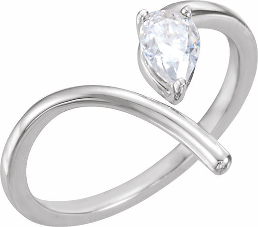 14K White 6x4 mm Pear Near Colorless Forever Oneu2122 Moissanite Bypass Ring