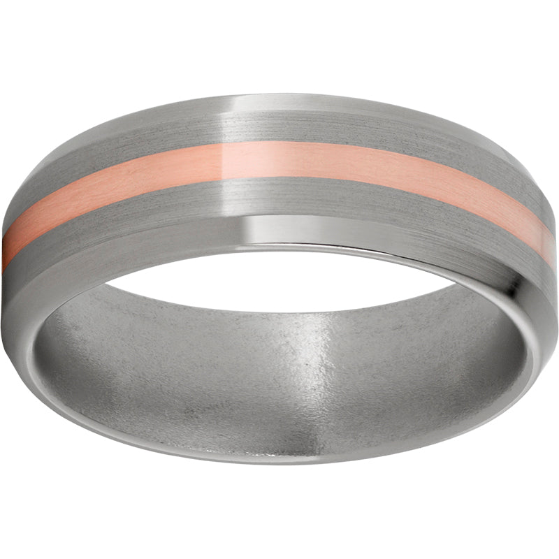 Titanium Beveled Edge Band with a 2mm 14K Rose Gold Inlay and Satin Finish