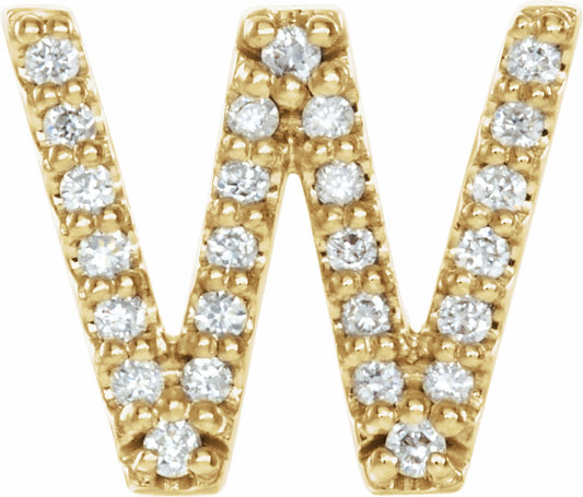 14K Yellow .07 CTW Diamond Single Initial W Earring