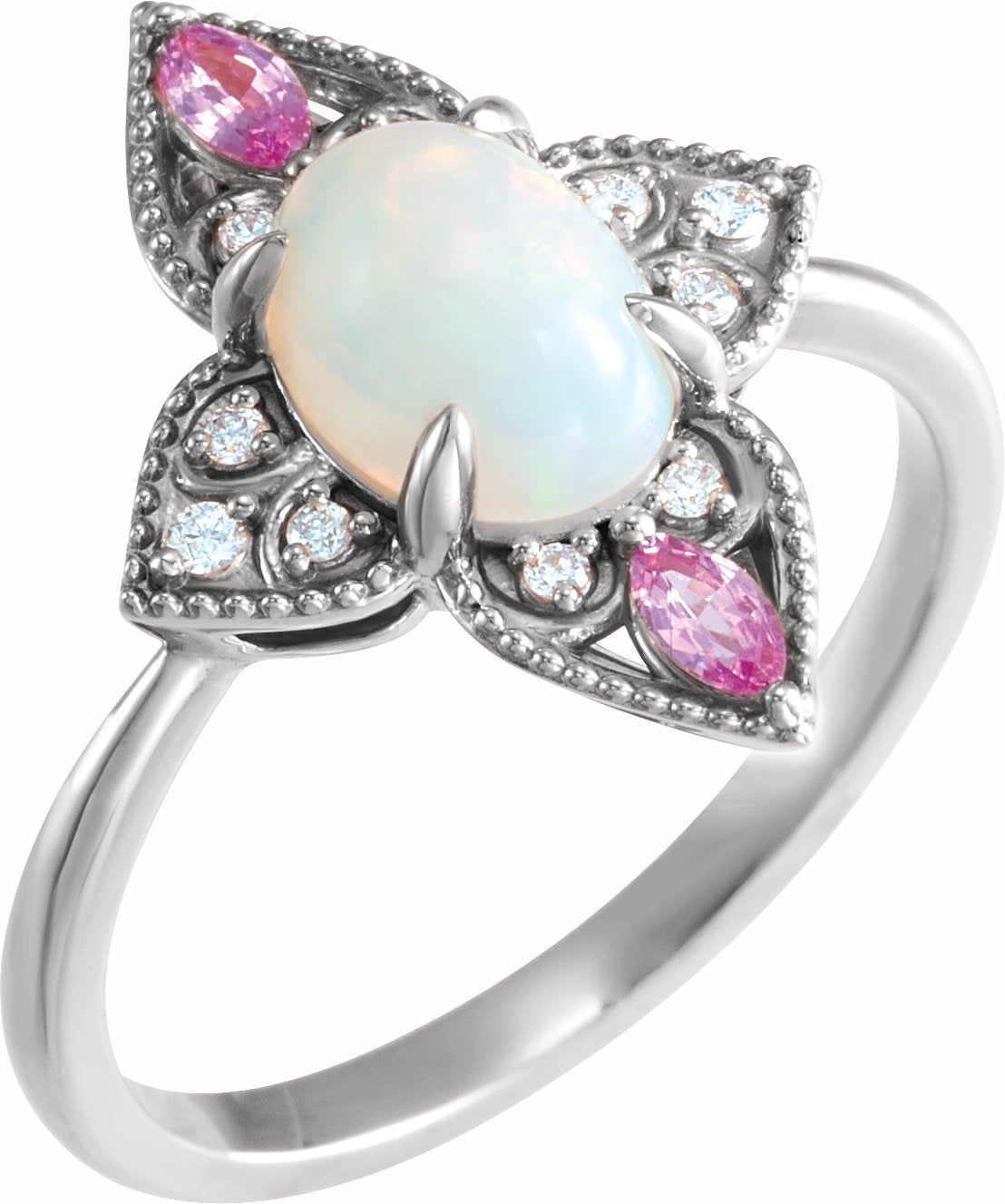 14K White Ethiopian Opal, Pink Sapphire & .05 CTW Diamond Vintage-Inspired Ring