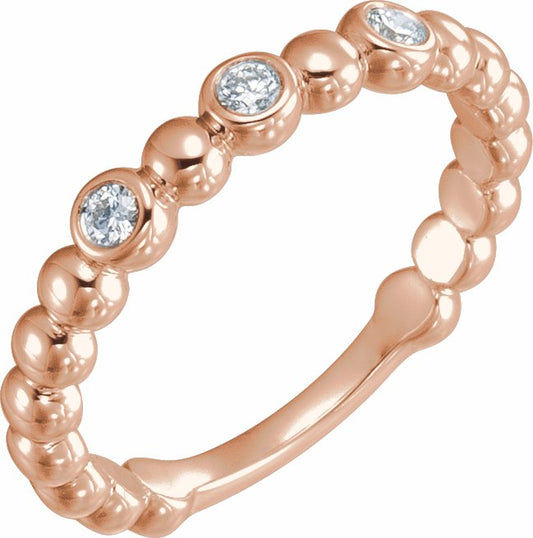 14K Rose 1/8 CTW Diamond Beaded Ring