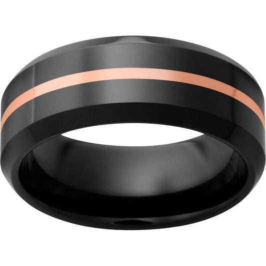 Black Diamond Ceramic Beveled Edge Band with a 1mm 14K Rose Gold Inlay