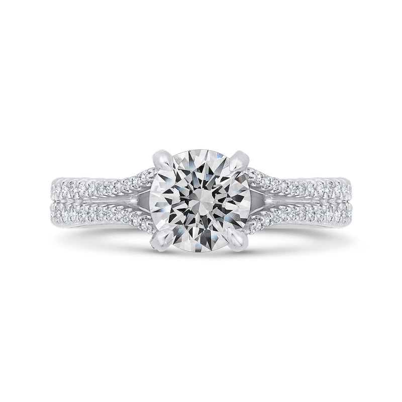 Shah Luxury 14K White Gold Round Cut Diamond Split Shank Engagement Ring (Semi-Mount)