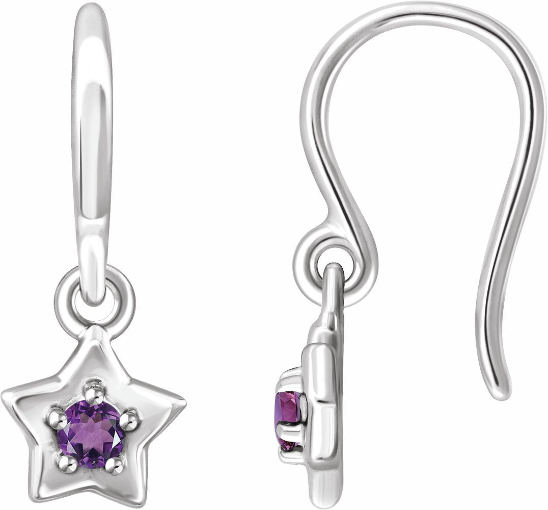 14K White 3 mm Round February Youth Star Birthstone Earrings
