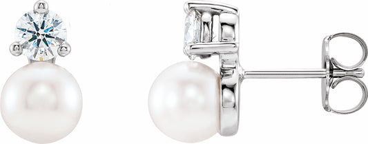 14K White Freshwater Cultured Pearl & 1/2 CTW Diamond Earrings